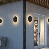 Minimalistische runde LED-Wandleuchte aus Metall für den Außenbereich