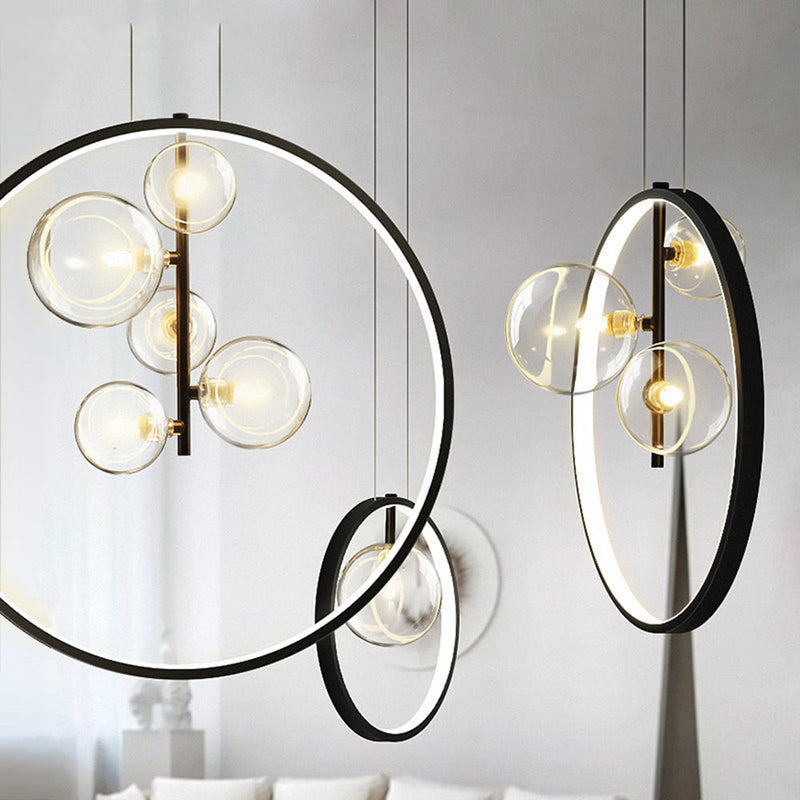 Skandinavische Bubble Glas Pendelleuchten mit Ring