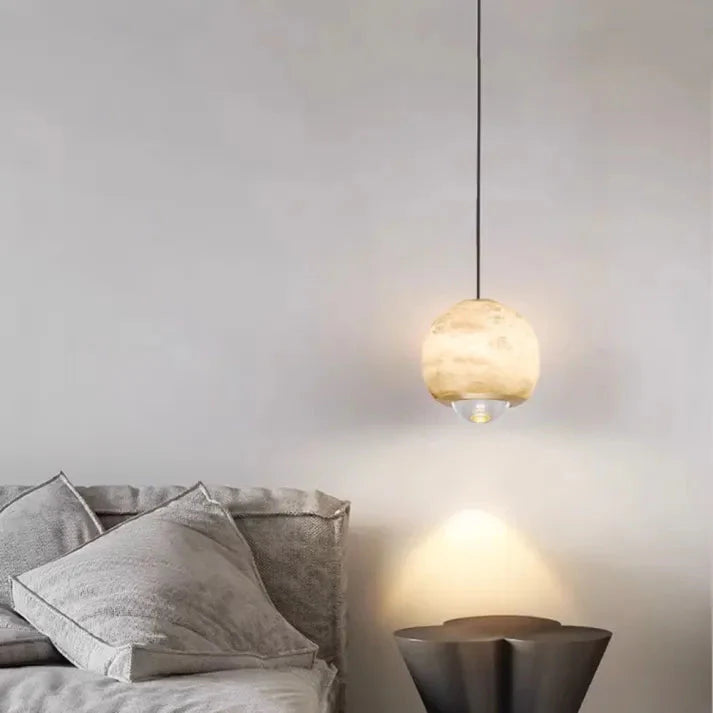 Skandinavische Marmor Alabaster-Globus Pendelleuchte