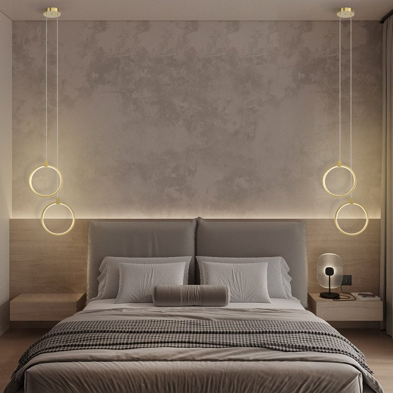 2-Lichtkreis Pendelleuchte Goldmessing Charmed Hängelampe