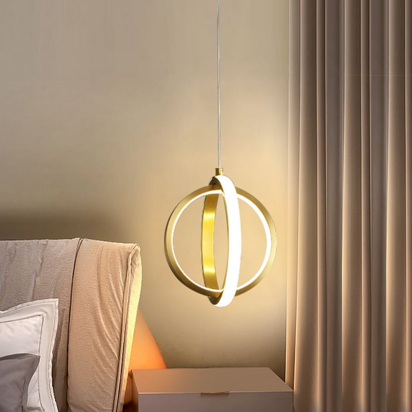 Gold Geometrische Pendelleuchte 2-Ring LED-Hängelampe aus Messing