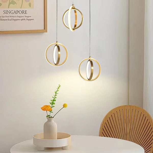Gold Geometrische Pendelleuchte 2-Ring LED-Hängelampe aus Messing
