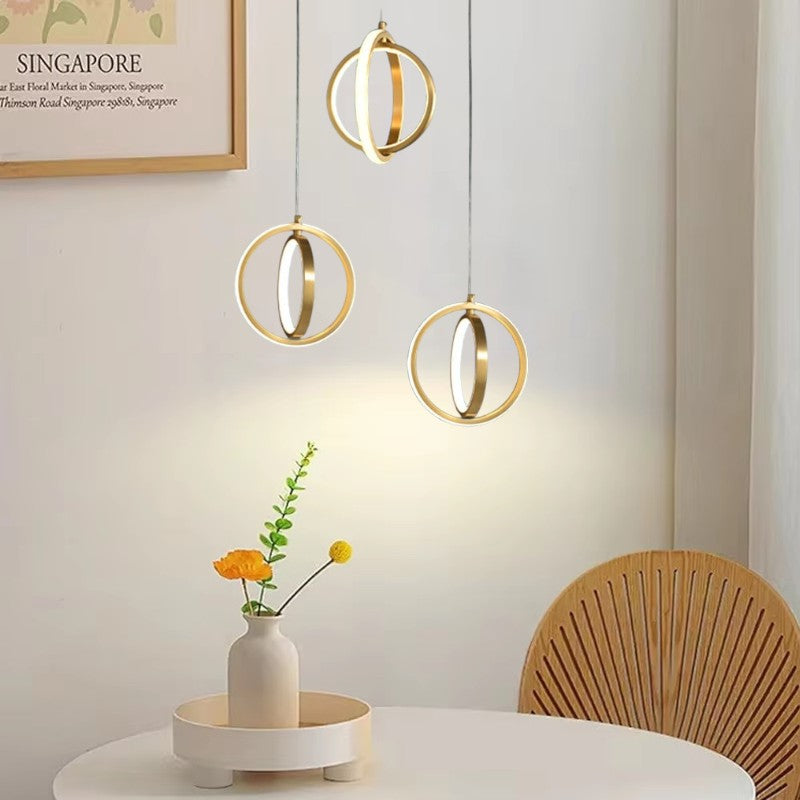 Gold Geometrische Pendelleuchte 2-Ring LED-Hängelampe aus Messing