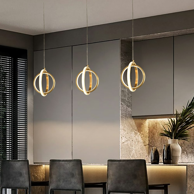 Gold Geometrische Pendelleuchte 2-Ring LED-Hängelampe aus Messing