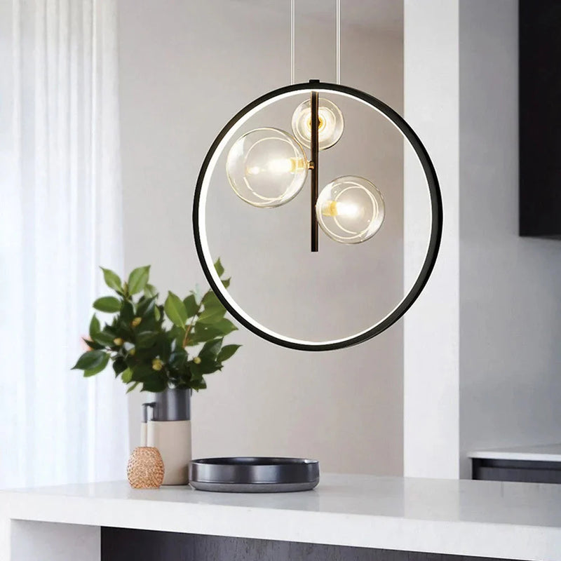 Skandinavische Bubble Glas Pendelleuchten mit Ring