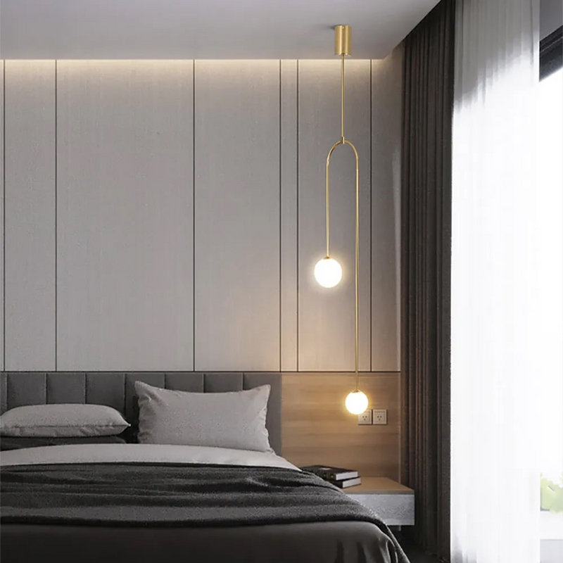 Moderne Pendelleuchte Glaskugel 2-Licht U-förmig in Schwarz für Wohnzimmer und Schlafzimmer