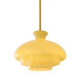 Bauhaus Pendelleuchte aus cremegelbem Glas with double insulated lights