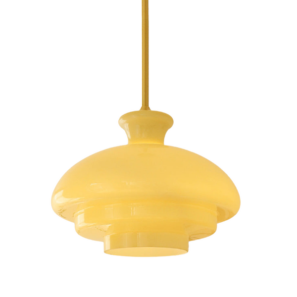Bauhaus Pendelleuchte aus cremegelbem Glas with double insulated lights