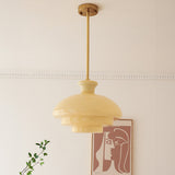 Bauhaus Pendelleuchte aus cremegelbem Glas with double insulated lights