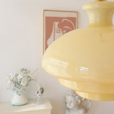 Bauhaus Pendelleuchte aus cremegelbem Glas with double insulated lights