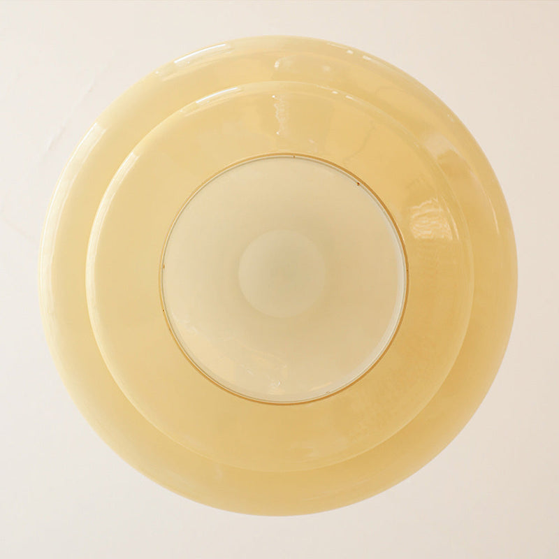Bauhaus Pendelleuchte aus cremegelbem Glas with double insulated lights