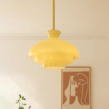 Bauhaus Pendelleuchte aus cremegelbem Glas with double insulated lights