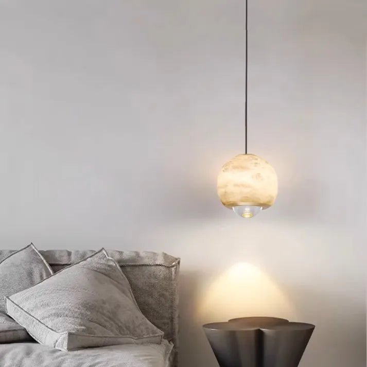 Skandinavische Marmor Alabaster-Globus Pendelleuchte