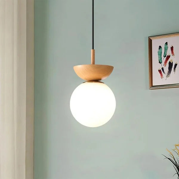 Skandinavische Pendelleuchte Aus Halbholz