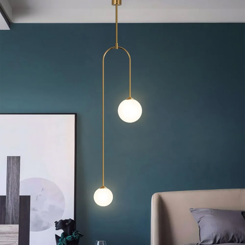 Moderne Pendelleuchte Glaskugel 2-Licht U-förmig in Schwarz für Wohnzimmer und Schlafzimmer