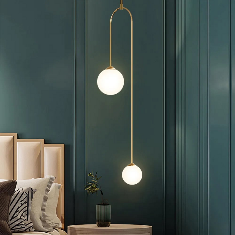 Moderne Pendelleuchte Glaskugel 2-Licht U-förmig in Schwarz für Wohnzimmer und Schlafzimmer
