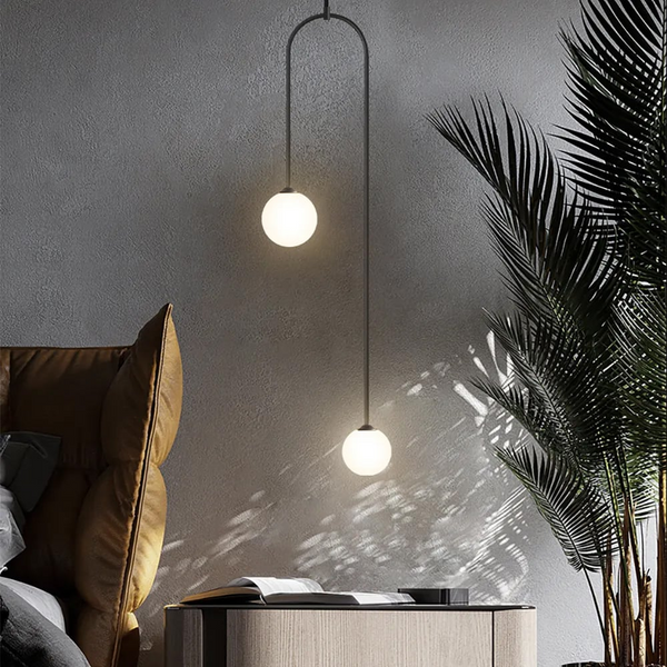 Moderne Pendelleuchte Glaskugel 2-Licht U-förmig in Schwarz für Wohnzimmer und Schlafzimmer