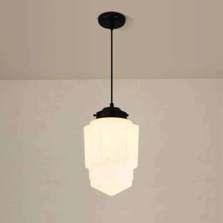 Vintage Weiß Milchglas Geometrische Jar Pendelleuchte