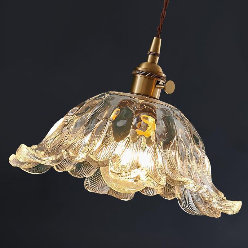 Industrielle Blumenform Glas Pendelleuchte in Gold