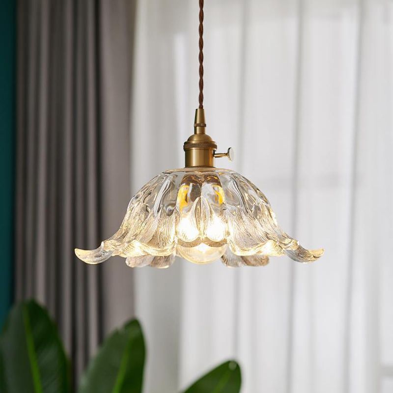 Industrielle Blumenform Glas Pendelleuchte in Gold